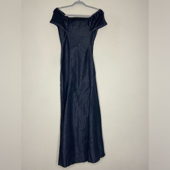 Beaufille Lambda Maxi Black Dress Off The Shoulder Denim Size 4 - Picture 13 of 17